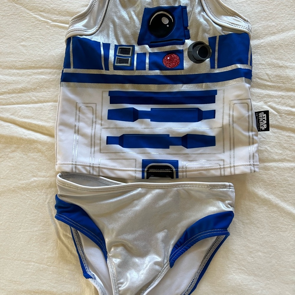 Disney Star Wars R2D2 Two-Piece Swimsuit - Silver & Blue Like New Size: T4